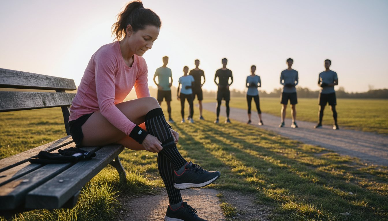 A runner putting on compression socks before a morning run - Why Do Athletes Wear Compression Socks? The Real Benefits Explained